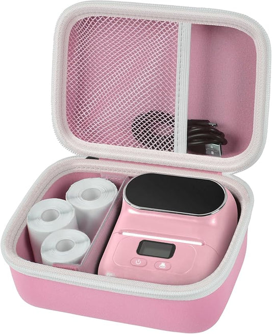 Case Compatible with Phomemo M110 Label Maker - Portable Mini Bluetooth Thermal Label Maker Carrying Storage Bag for Printer Labels, USB Cable and Accessories - Pink (Box Only)