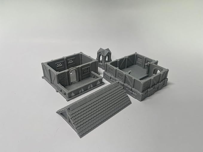 Paintable Tabletop Miniature Little Town Building Terrains Compatible with RPG War Games - 18mm Scale Dioramas Building Set Scenery with Medieval Architecture Style by HAUTICO (HVillageHouses7-1)