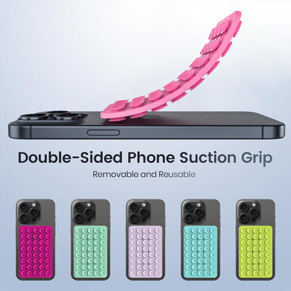 CMZZ Double Sided Silicone Suction Phone Holder Mount, Silicon Accessory for iPhone and Android, Hands-Free Mirror Shower Phone Holder, TikTok Videos and Selfies (Pink+Transparent)