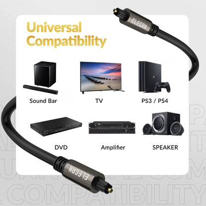 Elecan Optical Audio Cable 50 Ft Digital Audio Toslink Cable Cord-Fiber Optic-Gold Plated-Flexiable&Durable-for Home Theater,Sound Bar,PS4&Xbox-with 4 Right Angled and Mini Toslink Adapters+Ties