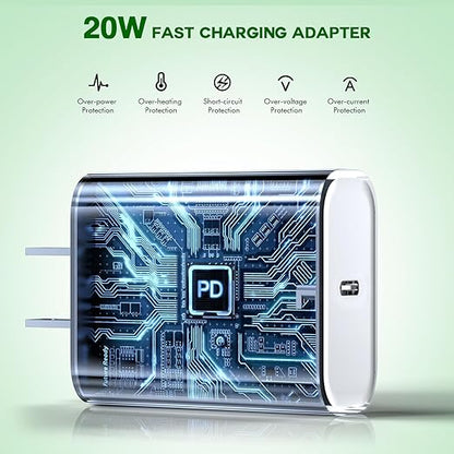iPhone 16 15 Charger Fast Charging,3Pack 20W USB C Charger Type C Chargers Plug Wall Chargers 10FT USB-C Woven Charge Cable for iPhone 16e/16 Pro Max/16Pro/16 Plus/15 ProMax/iPad Pro/Air/Mini,AirPods