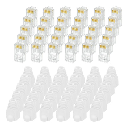 MECCANIXITY 60pcs Cat6 RJ45 Pass Through Connectors, RJ45 Connector 8P8C Gold Plated Plugs with 60pcs White Strain Relief Boots for Solid or Stranded UTP Ethernet Cable, 1.1mm