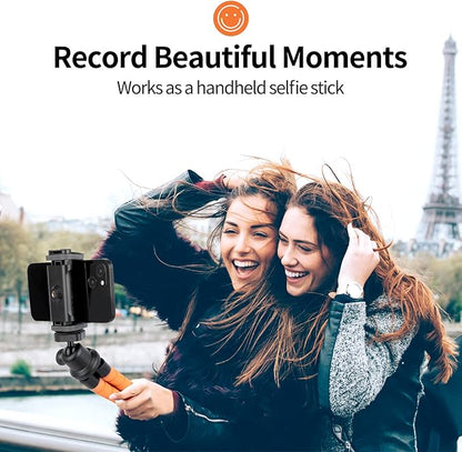 Aureday Phone Tripod, Flexible Tripod for iPhone and Android, Portable with Wireless Remote and Clip for Video Recording/Vlogging/Selfie (Orange)