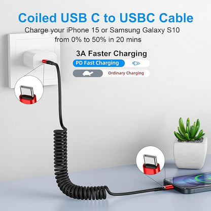 USB C Cable 3ft 2Pack USB C to USB C Charger Cable for Car, Coiled Type C Fast Charging Cable for iPhone 16/15/Plus/Pro/Pro Max/MacBook Pro 2020/iPad Pro 2020/iPad Air 4/Samsung Galaxy S23-Red