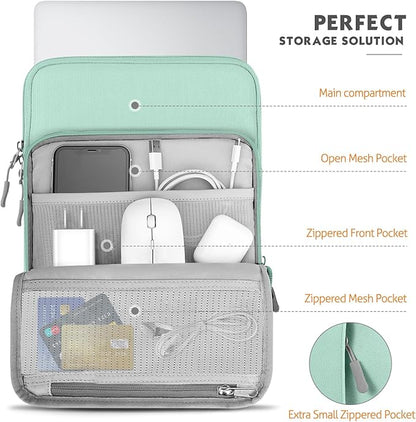 MoKo Laptop Sleeve Bag for 13.3-14 Inch, Notebook Carrying Case with Pocket Fits MacBook Pro M2 14/13/M1/Max 14.2/Air 13.6" M3/M2 2024/2022, Surface Pro 9/8 13", Mint Green