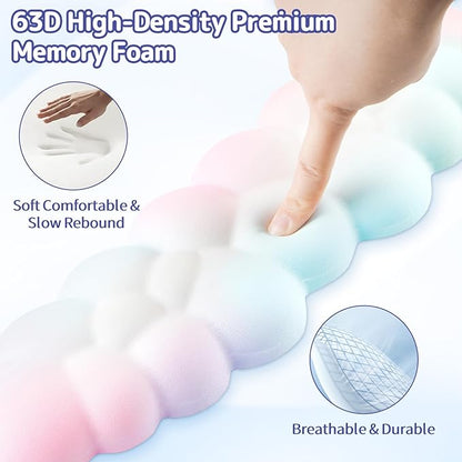 Cloud Wrist Rest Keyboard, Cloud Keyboard Wrist Pad Set with PU Leather Memory Foam, Cute Arm Rest for Palm Support, PC/Gaming Desk Accessories/Office Setup/Computer Hand Cushion - Rainbow