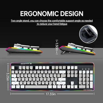 Wired Full Size Mechanical Keyboard, Aluminum Housing Built for Gamers w/Kailh Box White Switch, White Backlit + Surrounded by RGB Light Strip, 104 Keys Gaming Keyboard for PC/Mac