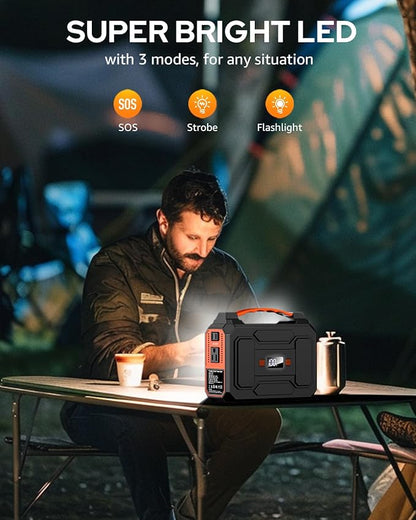 Apowking Portable Power Station Bank 146Wh 200W Peak(100W Rated), Solar Powered Power Bank with AC Outlet 110V for Camping, Solar Charger Power Bank Battery Pack 39600mAh for Home Outdoor Emergency