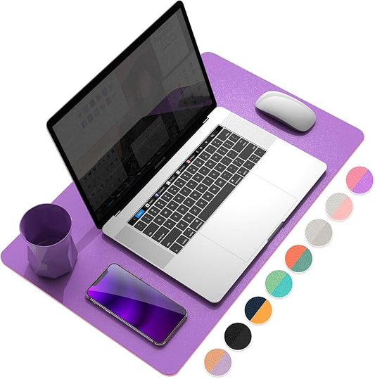 YSAGi Office Desk Pad, Desk Mat, 23.6" x 13.7" Waterproof PU Leather Desk Pad Protector for Keyboard and Mouse, Dual-Sided Desk Writing Pad for Office and Home, Aconite Violet+Eosine Pink