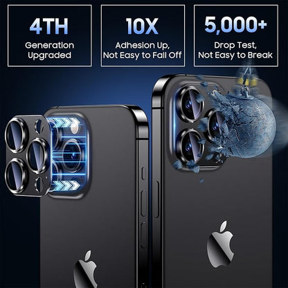 Uyiton Compatible with iPhone 15 Pro/iPhone 15 Pro Max Camera Lens Protector, [Not Easy to Break][Strong Adsorption][Case-Friendly] Metal Tempered Glass Rear Camera Screen Cover - Matte Black