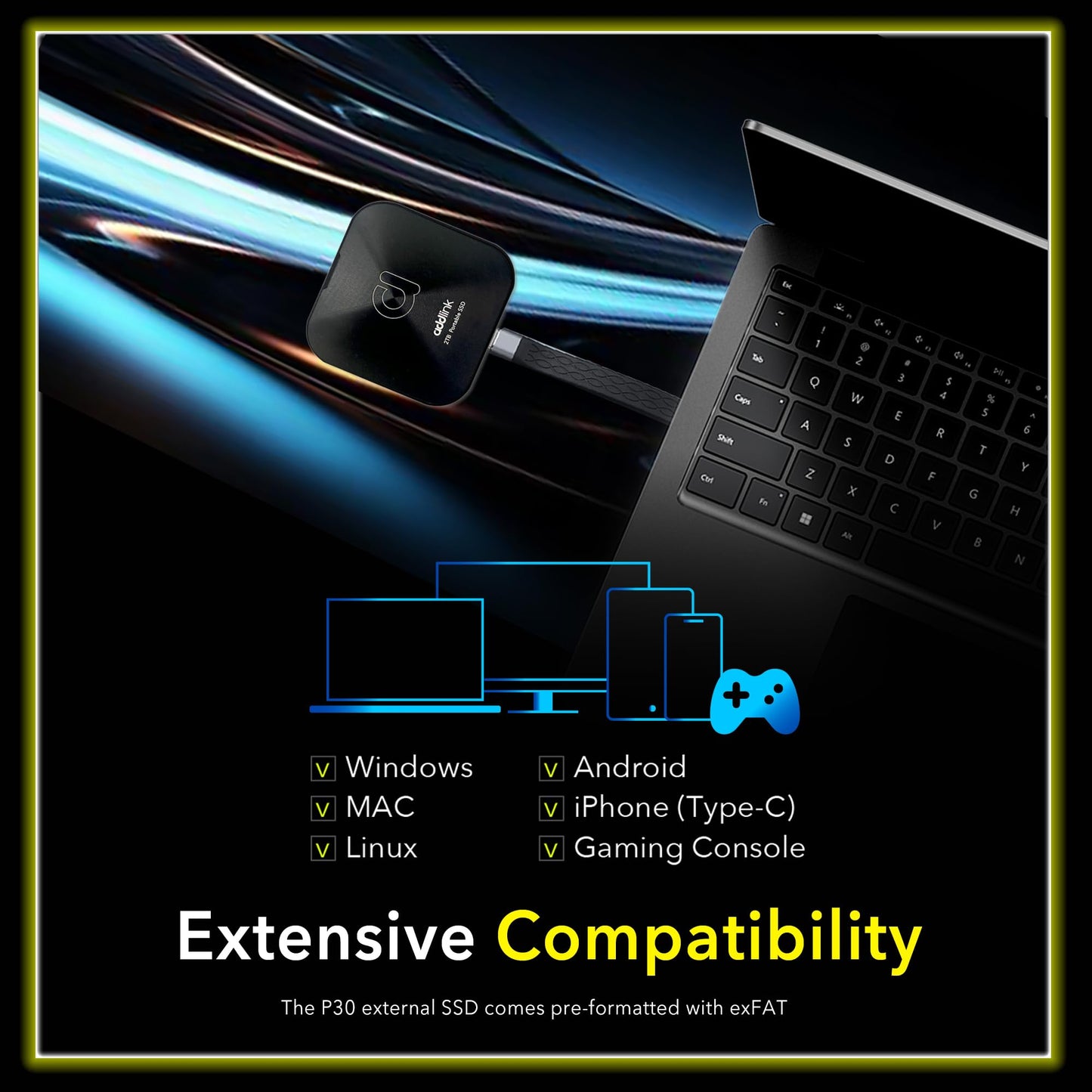 Addlink P30 1TB External SSD USB4 4000MB/s Type C Compatible thunderbolt 4, Tesla, iPhone15/16&iPad&Mac, Steam Deck/Android/PS5&4 Smart TV Magsafe ProRes 4K 120fps, Includes USB4.0 Cable Aluminum case