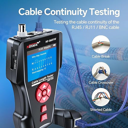 NOYAFA NF-8601W Network Cable Tester,LAN Ethernet Cable Tester RJ45 UTP STP Diagnose Tone Tracer Network Cable Length Tester for RJ45, RJ11, BNC, PING/POE 8 Identifier Telephone Wire Tracker