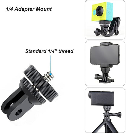 SOONSUN Tripod Mount Kit with 1/4"-20 Conversion Adapter and Cold Shoe Mount with 1/4" Thread, Compatible with GoPro Hero 13 12 11 10 9 8 7 6 5, DJI Osmo, AKASO, SJCAM, Insta360, DSLR Cameras
