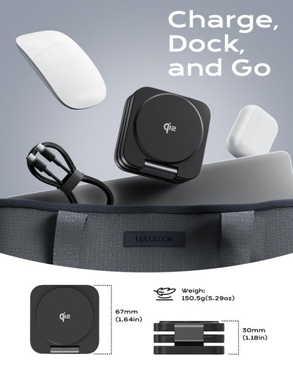 Qi2 Certified 3 in 1 Travel Charger MagSafe Compatible, Upgraded Foldable Wireless Charger Stand, Mag-Safe 3 in 1 Charging Station,15W Fast Charging for iPhone 17/16/15/14/13/12, Apple Watch, AirPods
