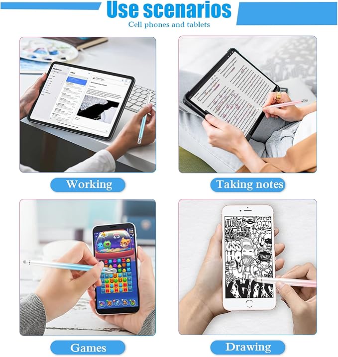 2PCS Stylus Pens for Touch Screens, Stylus Pen for iPhone/iPad/Tablet Android/Microsoft Surface, Compatible with All Touch Screens(White Pink/White Blue)