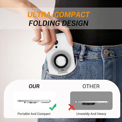 Magnetic Ring Holder Grip, Adjustable Magnet Phone Ring Stand, Multi-Angle Stability Kickstand, Strong Double Sided Magnetic Phone Grip, with Magnet Ring for Phone Case, Silver