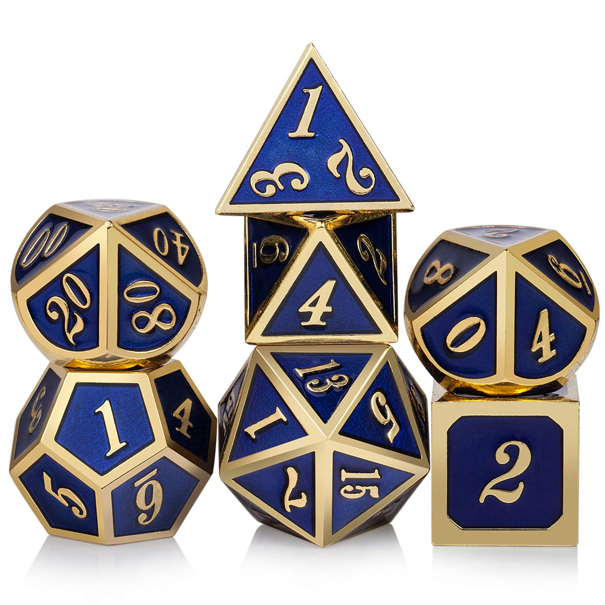 DNDND Metal Dice Set D&D, 7 die Metallic Polyhedral Dice Set with Gift Metal Box and Gold Number for DND Dungeons and Dragons Role Playing Games (Black and Gold)