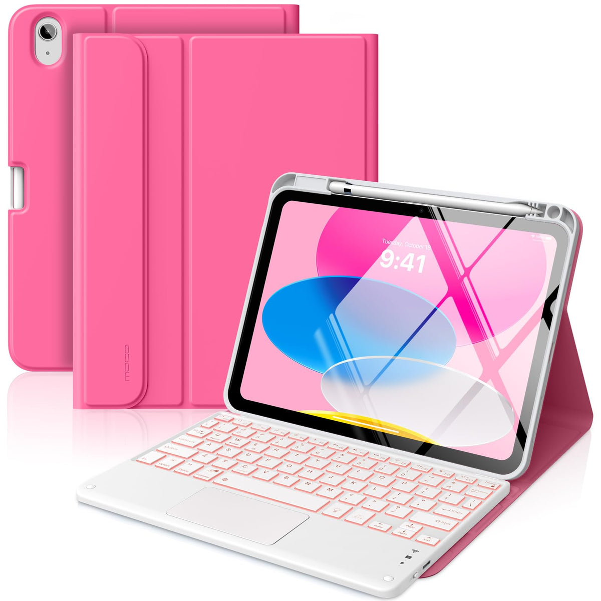 MoKo Touch Keyboard Case for iPad (A16) 11th/10th Gen,Nosegay Pink
