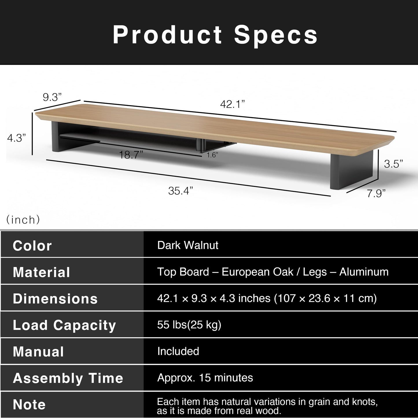 amesoba White Oak Dual‑Tier Ergonomic Desk Setup – Modern Wooden Monitor Stand & Workspace Riser, Home Office & Minimalist Aesthetic (White Oak, Large)