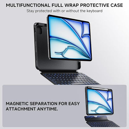 ONLY fit for 2024 M4 iPad Pro 11 inch Case with Keyboard Detachable Magic Keyboard Trackpad, 360 Rotating Cover with Pencil Holder Multi Angle Stand, 12 Shortcut Key, 7 Color Backlit, Black