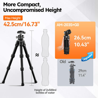 SIRUI Aluminum Alloy Desktop Tripod, 1.9lbs Mini Lightweight Tripod with Low-Profile Ball Head, Compact Design, 33lbs Load, 16.7" Max Height, for DSLR, Mirrorless Camera, Phone, Vlogging