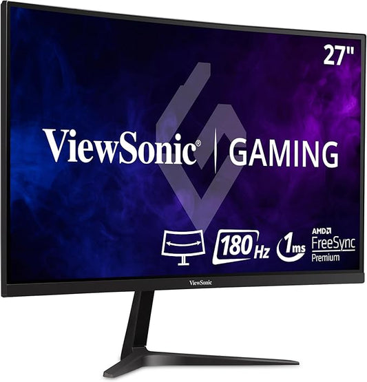 ViewSonic VX2718-PC-MHD 27 Inch 1080p Curved Gaming Monitor, 200Hz and 1ms for Smooth Gameplay, FreeSync Premium and Eye Care Technology, HDMI, and DisplayPort Inputs