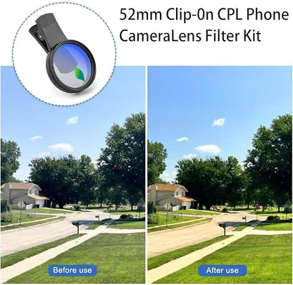 Sightfelt 52mm Clip-0n CPL Phone CameraLens Filter Kit, Circular PolarizerPolarizing Filter Compatible with Mostcell Phones, 2025 New Polarizerpolarizing Filter with Cleaning Cloth and Case Box(3pcs