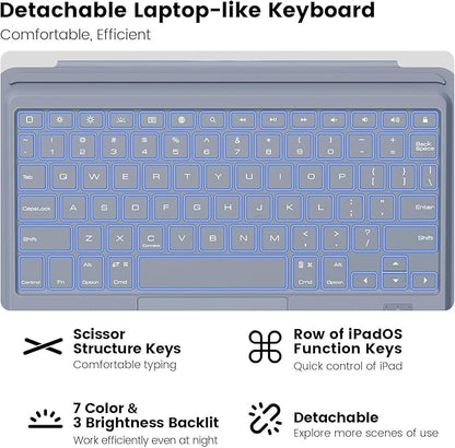 Nillkin iPad Pro 11(1st/2nd/3rd/4th Gen) & iPad Air 5th/4th Generation Case with Keyboard, Magic Trackpad, Rugged Case with Detachable Keyboard, 7 Backlight Colors, Portrait/Landscape Modes, Gray