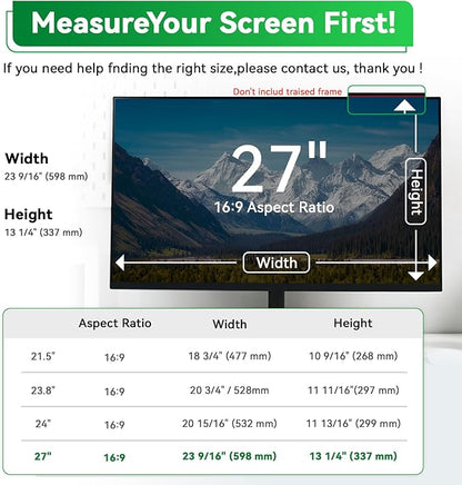 [2 Pack] Magnetic 27 Inch Computer Anti Blue Light Screen Protector for 16:9 Aspect Ratio Widescreen Monitor, Hanging Eye Protection Anti-Glare Light Screen Protector, Removable 27in Protective Film