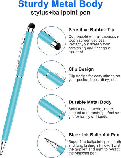 innhom 12 Pack Stylus Pens for Touch Screens Stylus Pen for ipad Compatible with iPad iPhone Tablets Samsung Kindle and Black Ink Ballpoint Pens-2 in 1 Stylists Pens