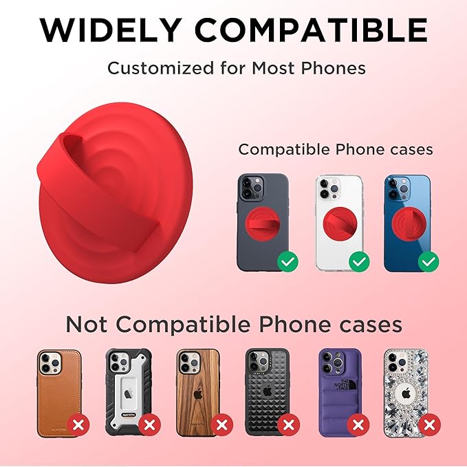 Magnetic Phone Ring Grip Holder, Silicone Finger Loop Grip, Compatible with MasSafe, Back of Phone for iPhone Pro Max/Plus/16/15/15/14/13/12 Series, Red