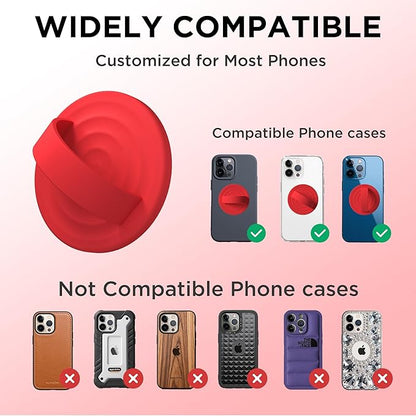 Magnetic Phone Ring Grip Holder, Silicone Finger Loop Grip, Compatible with MasSafe, Back of Phone for iPhone Pro Max/Plus/16/15/15/14/13/12 Series, Red