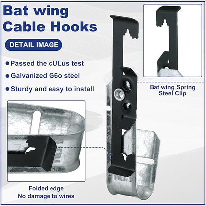 Zonon 25 Pcs J Hooks for Hanging Metal J Hook Hangers Cable Support with Bat Wing Heavy Duty G60 Galvanized Steel Cable Hooks for Attaching Ceiling Wire Threaded Rod, Ul Certification(3/4 Inch)