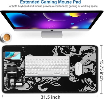 Gaming Mouse Pad, 31.5x15.7 inch Large Extended Computer Keyboard Mouse Mat, Water Resist Non-Slip Mousepad Rubber Base Long XXL Desk Mouse Pad for Gaming, Office & Home, Marble White