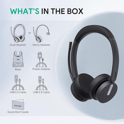 Yealink WH64 Mono Teams Wireless Headset, DECT & Bluetooth Dual-Mode 606 ft Range Headphones with 3X Mic, 26 Talk Time, Office Work Headset for Desk IP Phone, PC,Cell Phone