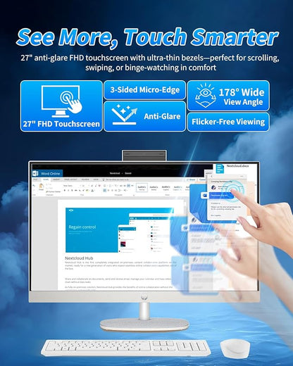 HP 27" All-in-One Desktop Computer - FHD Touchscreen | Intel Ultra 7‑155U | AI‑Enhanced Display, Facial Login | Privacy Pop‑Up Camera | Win 11 Pro, w/Accessories | 64GB DDR5 + 2TB SSD