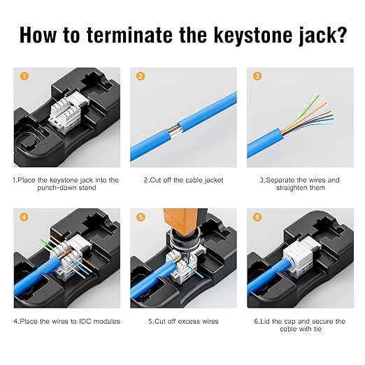 iwillink 10Gbps Cat6 Keystone Jack, RJ45 Keystone Jack 25-Pack and Keystone Punch-Down Stand, UTP Modular Ethernet Jack Insert 90-Degree, Punch Down Keystone Jack Adapter, White