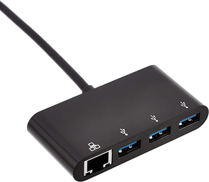 Amazon Basics 4-Port Adapter With 3 USB 3.0 USB-A Ports & 1 RJ45 Gigabit Ethernet Port, Black