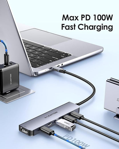 LENTION 6-in-1 USB C Hub Dock with a 4K @60HZ HDMI Display, 4 XUSB-C 3.2 Gen 2, 10 Gbps, PD 100W Charging and for iPhone15 Series, New MacBook Pro, Mac Air, More (CE33, Space Gray)