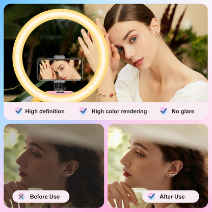Aureday 14'' Pink Selfie Ring Light with 62'' Tripod Stand and Phone Holder, Dimmable LED Phone Ringlight for Makeup/Video Recording/Photography, Circle Lighting for Cell Phones&Lightweight Cameras