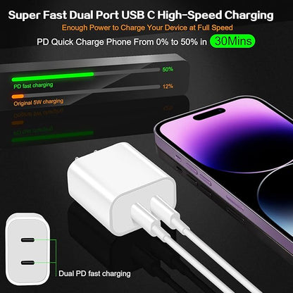 Fast iPhone Charger,Dual Port USB C iPhone Charger Fast Charging Block,2Pack Double Type C Apple Wall Charging Adapter Plug,4Pack Quick USB C to Lightning Cable for iPhone 14Pro/13/12/11/MiNi/XS/XR/SE