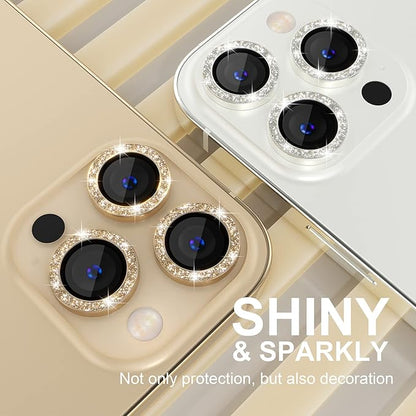 Choiche [3+1 for iPhone 13 Pro/iPhone 13 Pro Max Camera Lens Protector Bling, 9H Tempered Glass Camera Cover Screen Protector Metal Ring Decoration Accessories (Glitter-Gold)