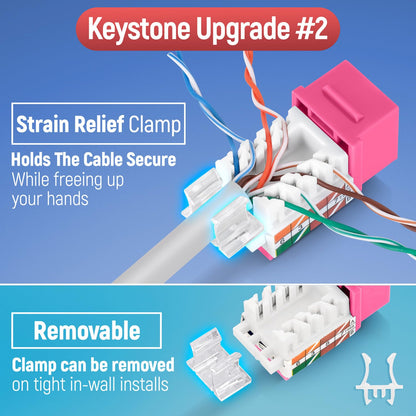 Everest 45 Degree RJ45 Cat6 Keystone Jacks Slim Profile 50-Pack Pink