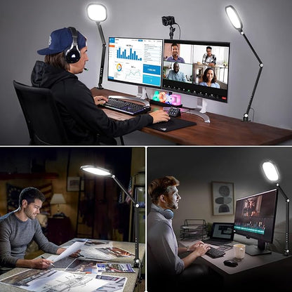 Video Conference Light for Computer, Dimmable Camera Lighting for Video Recording, Meeting, Laptop & Webcam, 15W Ring Light with C- Clamp,Swing Arm, Remote, Memory & Timer CRI >95