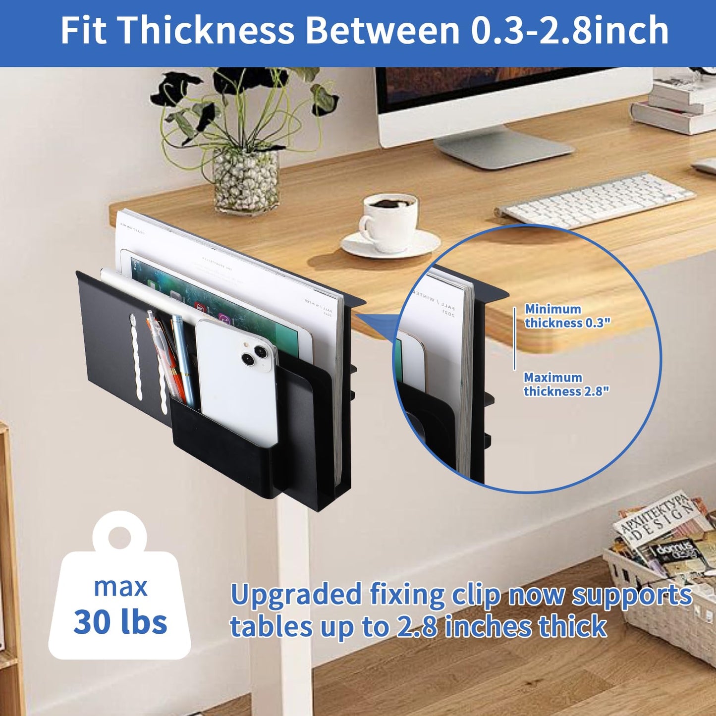 LUKETURE 2 Tier Desk Side Storage, No Drill Laptop Mount with Pen Holder
