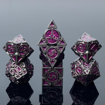 Purple Black Nickel Finish Heavy Metal DND Dice Set (Warlock) with A Metal Box, Sharp Edge Zinc Alloy D&D Accessories, D4-D20, Designed for Dungeons & Dragons Master, RPG Player, Starter