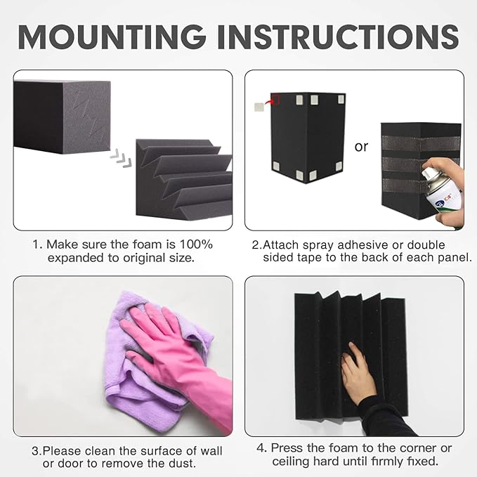 8 Pack - Bass Traps Acoustic Foam Corner, 8''x8''x12'' Black Bass Traps Corner Studio Foam, High Density and Fire-Proof Bass Traps Acoustic Panels Recording Studio Acoustical Treatments