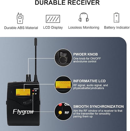 UHF Dual Wireless in-Ear Monitor System with Earphone, Metal Wireless IEM System, Sturdy Bodypack Receiver, 80 Adjustable Frequencies,164ft Range, Ideal for Stage & Studio (2 Bodypack)