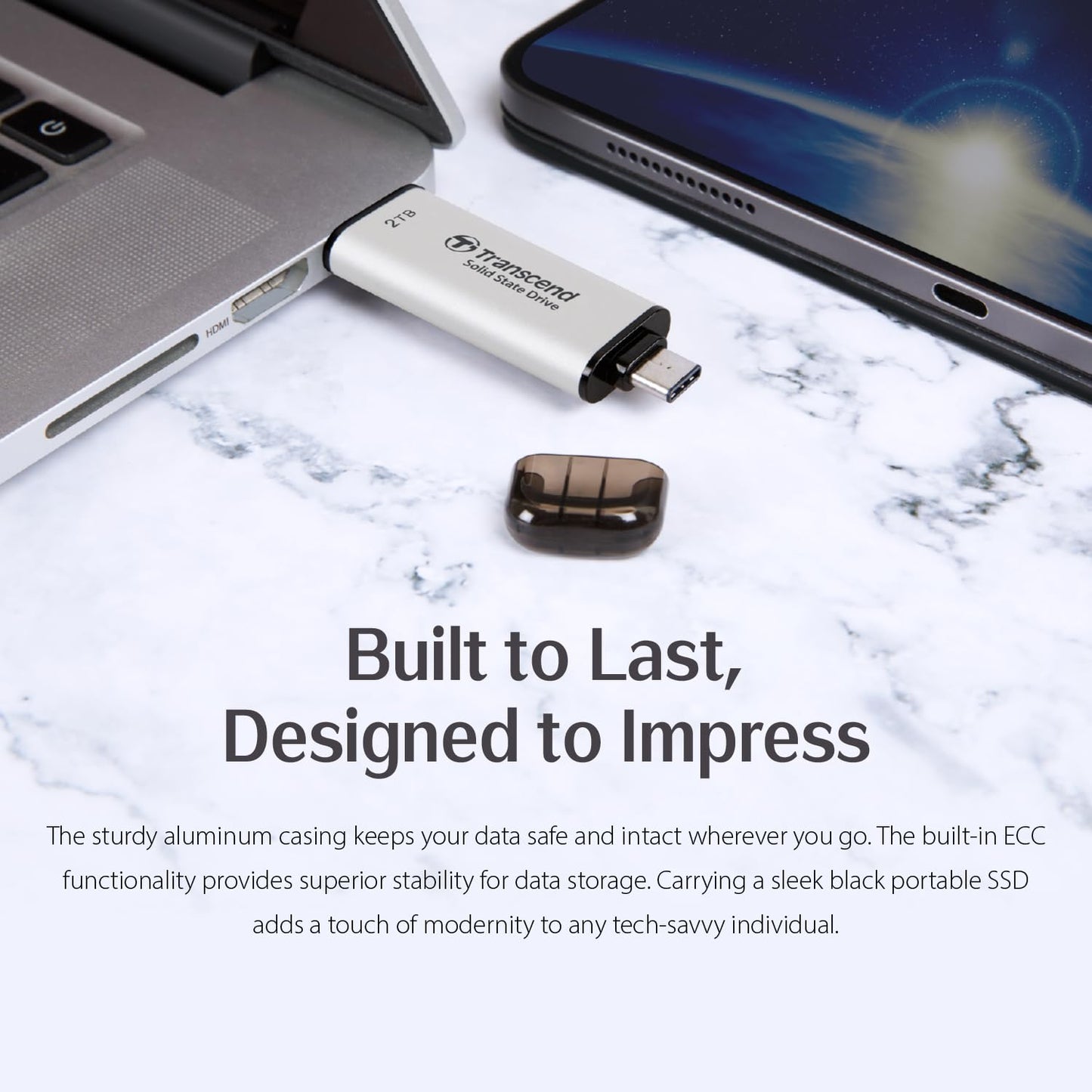 Transcend ESD310 512GB External SSD, Up to 1,050MB/s, Dual USB Flash Drive for iPhone/iPad/Mac/Windows/Android/Tablet/PC, USB3.2Gen2 Thumb Drive Photo Stick, 2-in-1 Type C &Type A Memory Stick-Silver