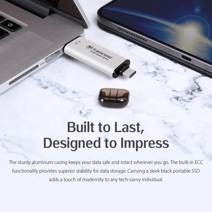 Transcend ESD310 512GB External SSD, Up to 1,050MB/s, Dual USB Flash Drive for iPhone/iPad/Mac/Windows/Android/Tablet/PC, USB3.2Gen2 Thumb Drive Photo Stick, 2-in-1 Type C &Type A Memory Stick-Silver